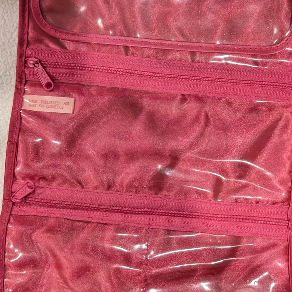 Vintage Mary Kay Roll-Up Pink Jacquard Travel Jewelry Bag & Dual Lipstick Case - Picture 1 of 5